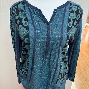 Lucky Brand Elegant Teal Paisley Women's Top